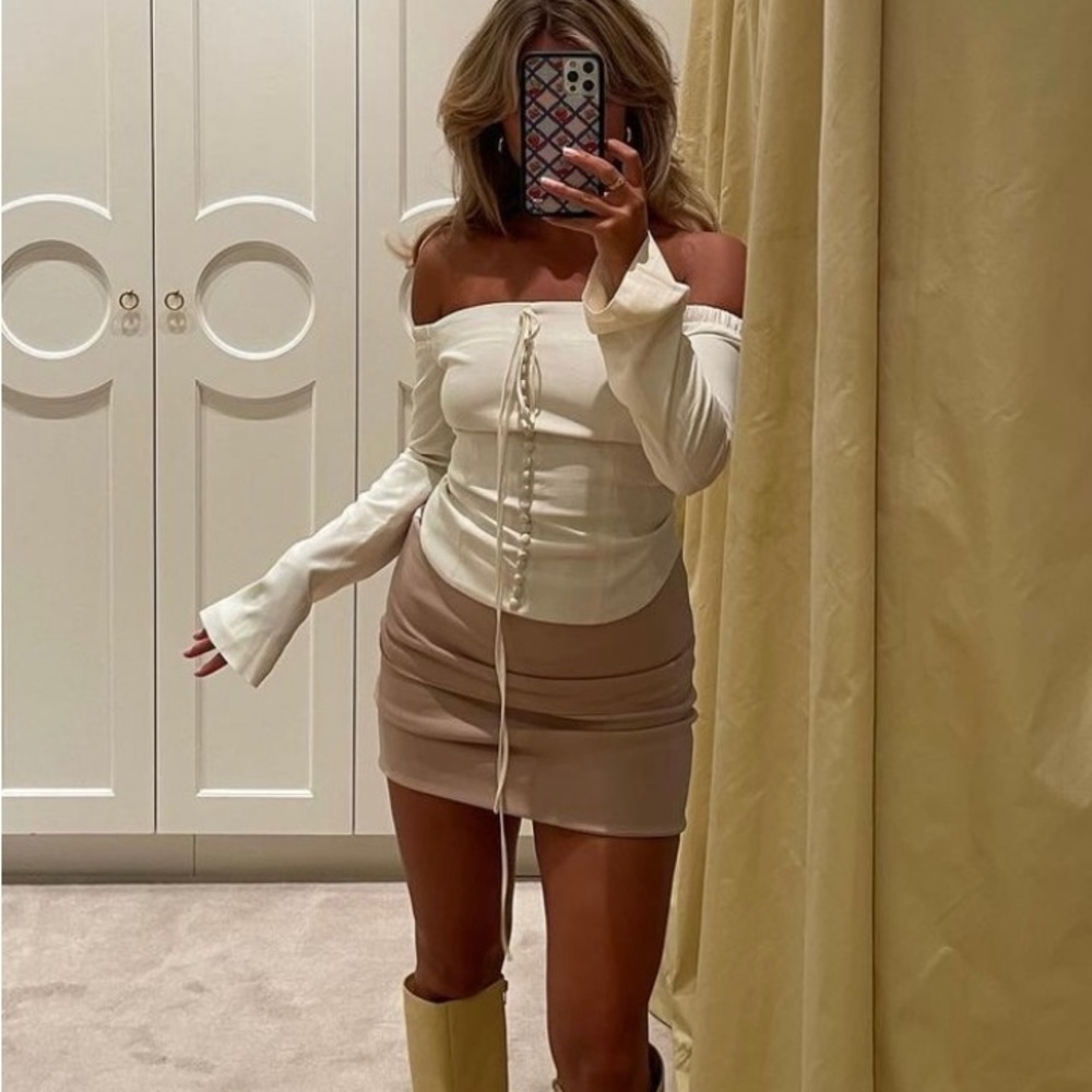 Orseund Iris Cream and Tan Mini Skirt